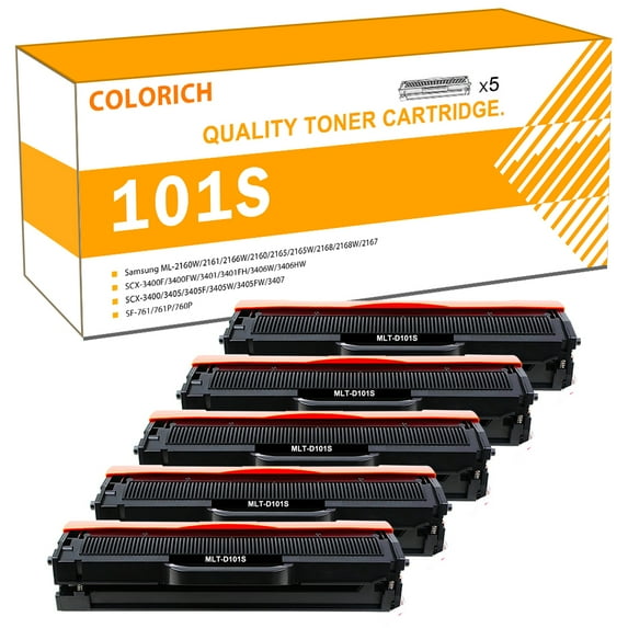 Colorich 5-Pack Compatible D101S 101S Toner Cartridge for Samsung 101S MLT-D101S SCX-3405 ML-2165 SCX-3400 SF-760P Printer Ink 5x Black