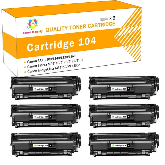 Toner H-Party 6-Pack Compatible Toner Cartridge for Canon 104 CRG-104 Imagecalass D420 MF4150 faxphone l100 MF4350d MF4370dn Satera MF4110 4270 4690 LBP2900 Printer (Black)