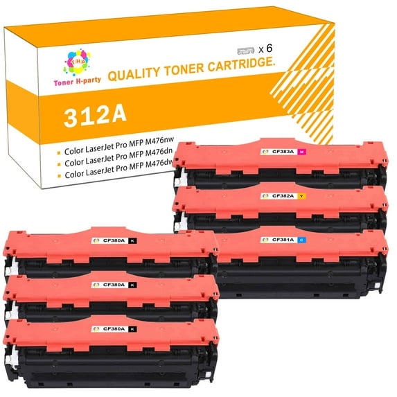 Toner H-Party 6-Pack Compatible Toner Cartridge Replacement for HP CF380A CF381A CF382A CF383A Color LaserJet Pro MFP M476nw M476dn M476dw Printer Ink 3x Black, Cyan, Magenta, Yellow
