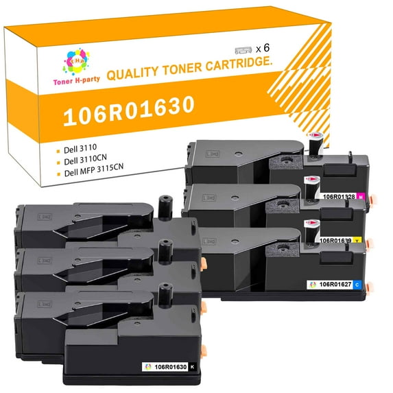 Toner H-Party 6-Pack Compatible Toner Cartridge for Xerox 106R01630 106R01627 106R01628 106R01629 Phaser 6000 6010 6010N, WorkCentre 6015V 3x Black, Cyan, Magenta, Yellow