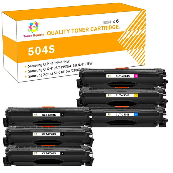 Toner H-Party 6-Pack Compatible Toner for Samsung 504S CLT-K504S C1860FW C1810W SL-C1860FW SL-C1810FW CLX-4195FW CLP-415NW Printer Ink (3*Black, Cyan, Magenta, Yellow)