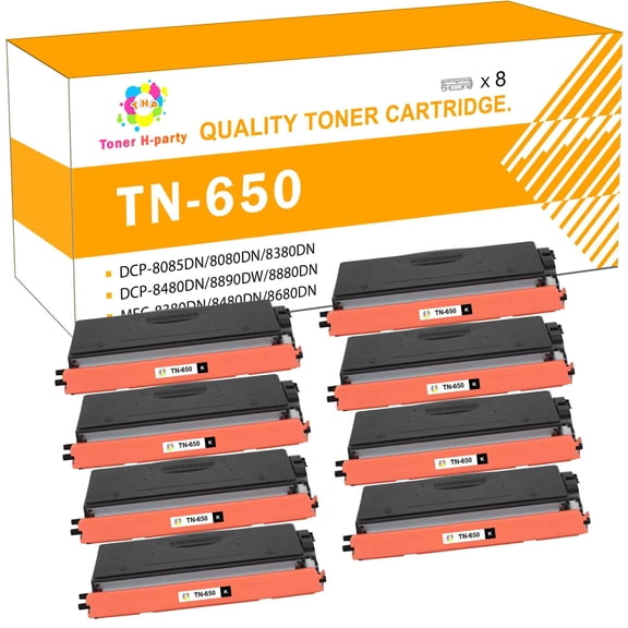 Toner H-Party 8-Pack Compatible Toner Cartridge for Brother TN-650 HL-5340D 5340DRT 5340DL 5350DNLT 5370DW 5380DN, DCP-8085DN 8380DN 8480DN 8890DW 8880DN, MFC-8380DN 8480DN 8680DN 8690DW 8890DW Black