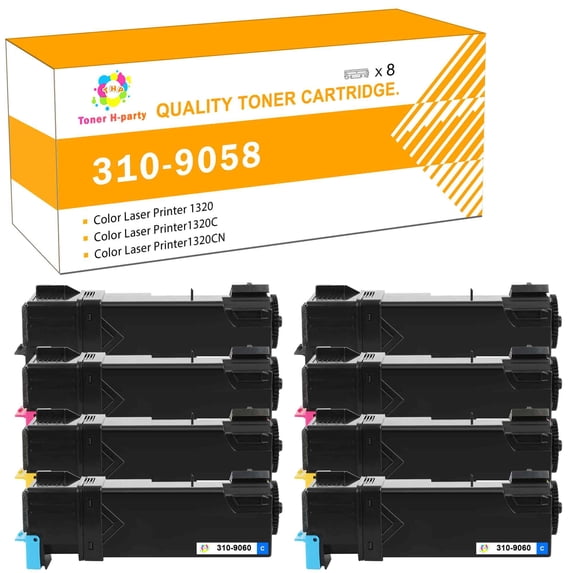 Toner H-Party 8-Pack Compatible Toner Cartridge for Dell 310-9058 310-9060 310-9064 310-9062 Used for Dell Color Laser Printer 1320 1320C 1320CN Printer Ink 2xBlack, 2xCyan, 2xMagenta, 2xYellow
