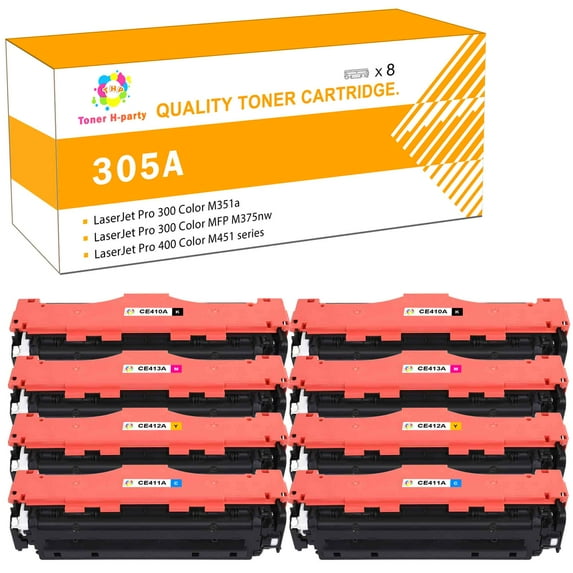 Toner H-Party 8-Pack Compatible Toner Cartridge for HP 305A CE410A Work with Pro 400 Color M451 MFP M475 CP2025 CM2320 Printer Ink (2*Black,2*Cyan,2*Magenta,2*Yellow)