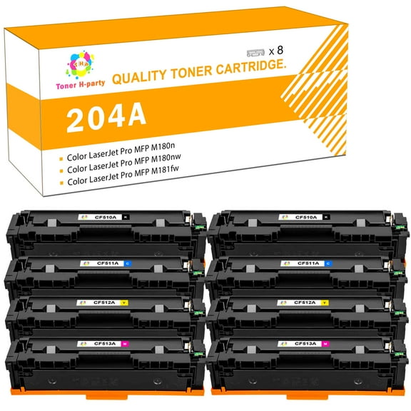 Toner H-Party 8-Pack Compatible Toner Cartridge for HP CF510A CF511A CF512A CF513A Color LaserJet Pro M154a M154nw, Pro MFP M180n M180nw M181fw Printer Ink 2x Black, 2x Cyan, 2x Magenta, 2x Yellow