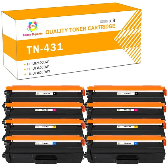 Toner H-Party 8-Pack Compatible Toner Cartridge Replacement for Brother TN-431 HL-L8260CDW L8360CDW L8360CDWT, MFC-L8610CDW L8900CD Printer Ink 2x Black, 2x Cyan, 2x Magenta, 2x Yellow