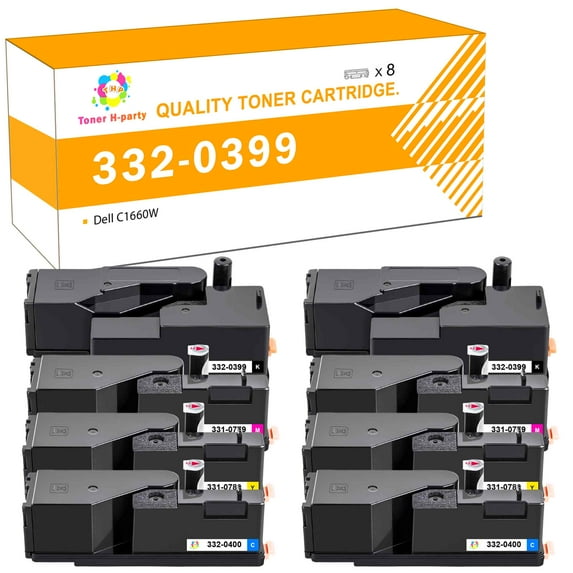 Toner H-Party 8-Pack Compatible Toner Cartridge Replacement for Dell 332-0399 332-0400 332-0401 332-0402 Used for Dell C1660W Printer Ink 2x Black, 2x Cyan, 2x Magenta, 2x Yellow