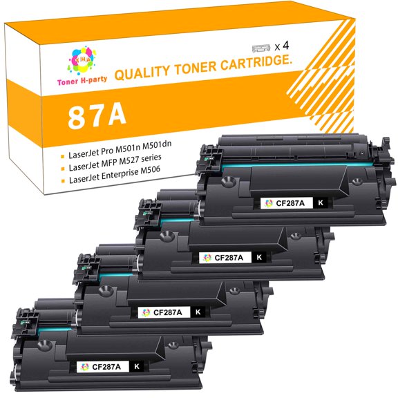 Toner H-Party 87A CF287A 4-Pack Compatible High Yield Toner Cartridge for HP 87A CF287A 87X CF287X LaserJet Enterprise M527 M506 M506dn M506n M506x Pro M501n M501dn MFP M527dn M527f Printer Ink Black