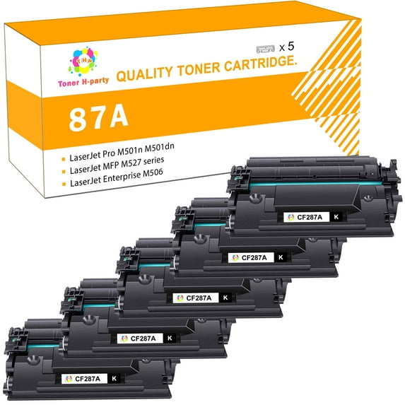 Toner H-Party Compatible 87A 87X Toner Cartridge Replacement for HP CF287A CF287X LaserJet Enterprise M506 M501 M506dn M506n M506x Pro M501dn, MFP M527dn M527f Printer Ink (Black, 5-Pack)