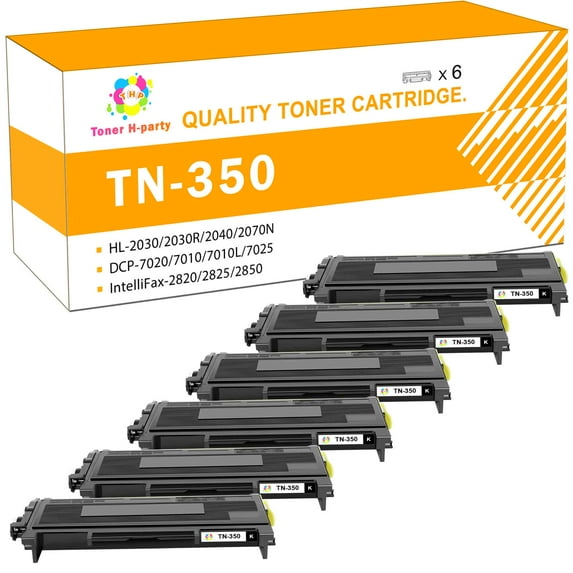 Toner H-Party Compatible Toner Cartridge for Brother TN-350 HL-2030R 2040 2070N 2070NR 2045 2075N, DCP-7020 7010L 7025, IntelliFax-2820 2825 2850 2910 2920, MFC-7220 7225N 7420 7820N (Black,6-Pack)