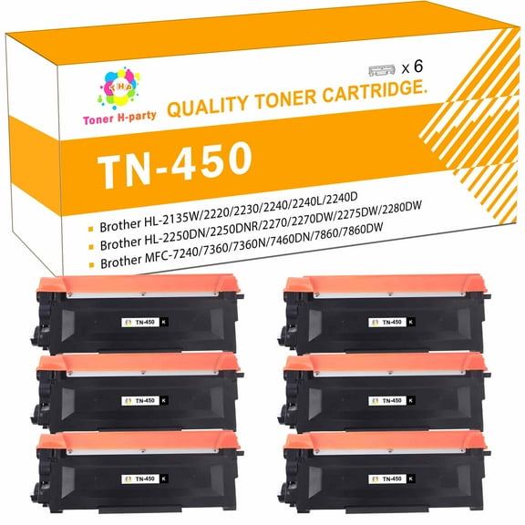 Toner H-Party Compatible Toner Cartridge for Brother TN-450 TN-420 DCP-7055 DCP-7055W HL-2220 HL-2230 HL-2240 MFC-7360N MFC-7360Ne MFC-7460DN Printer Ink (Black, 6-Pack)