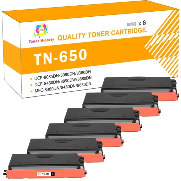 Toner H-Party Compatible Toner Cartridge for Brother TN-650 HL-5340D 5340DRT 5340DL 5350DNLT 5370DW 5380DN, DCP-8085DN 8380DN 8480DN 8890DW, MFC-8380DN 8480DN 8690DW 8880DN (Black,6-Pack)