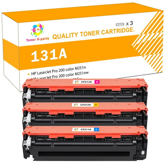 Toner H-Party Compatible Toner Cartridge for HP 131A 131X Laserjet Pro 200 Color M251nw M251n MFP M276nw M276n CF210X CF211A CF212A CF213A Printer Ink (Cyan Yellow Magenta, 3-Pack)