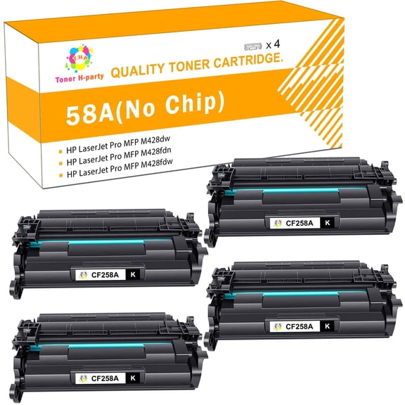 Toner H Party Compatible Toner Cartridge for HP 58A CF258A 58X CF258X for HP Pro M404dn M404n M404dw MFP M428fdw M428dw M428fdn Toner Printer M404 M428 (Black 4-Pack)