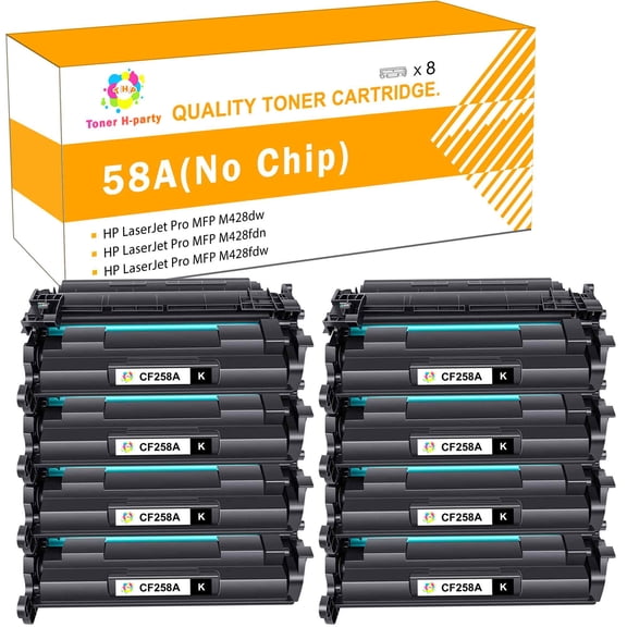 Toner H Party Compatible Toner Cartridge for HP 58A CF258A 58X CF258X for HP Pro M404dn M404n M404dw MFP M428fdw M428dw M428fdn Toner Printer M404 M428 (Black 8-Pack)