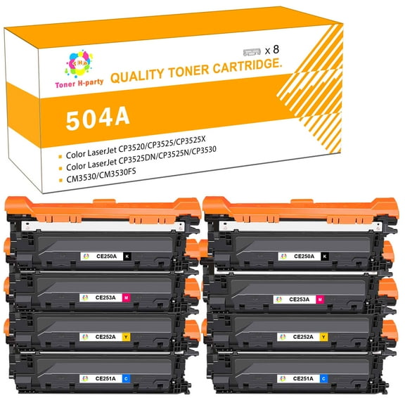 Toner H-Party Compatible Toner Cartridge for HP CE250A CE251A CE252A CE253A Color LaserJet CP3520 CP3525 CP3525X CP3525DN CP3525N CP3530, CM3530 CM3530FS (2*Black,2*Cyan,2* Magenta,2*Yellow,8-Pack)