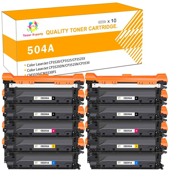 Toner H-Party Compatible Toner Cartridge for HP CE250A CE251A CE252A CE253A Color LaserJet CP3520 CP3525 CP3525X CP3525DN CP3525N CP3530, CM3530 CM3530FS (4*Black,2*Cyan,2* Magenta,2*Yellow,10-Pack)