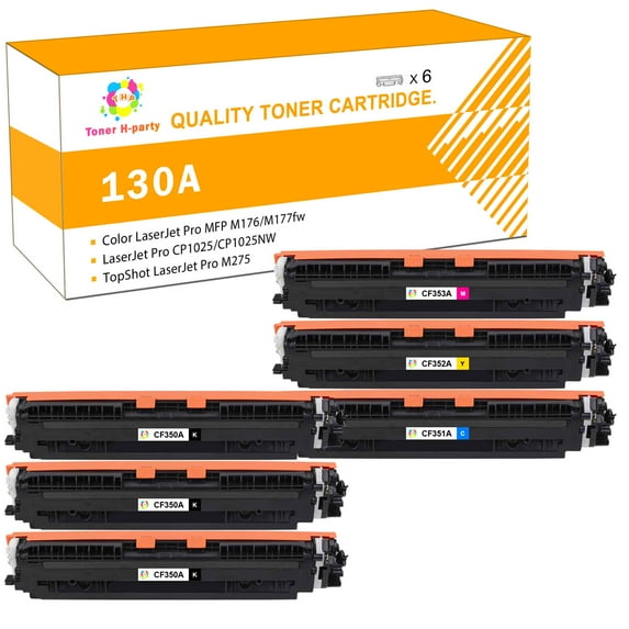 Toner H-Party Compatible Toner Cartridge for HP CF350A CF351A CF353A CF352A for Color LaserJet Pro MFP M176 M177fw, LaserJet Pro CP1025NW, MFP M175A M175NW (3xBlack, Cyan, Magenta, Yellow,6-Pack)