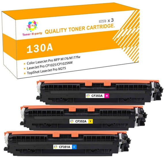 Toner H-Party Compatible Toner Cartridge for HP CF351A CF353A CF352A Color LaserJet Pro MFP M176 M177fw, LaserJet Pro CP1025 CP1025NW, MFP M175A M175NW (Cyan, Magenta, Yellow,3-Pack)