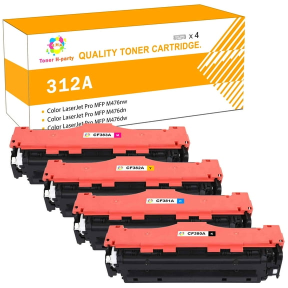 Toner H-Party Compatible Toner Cartridge for HP CF380A CF381A CF382A CF383A for Use with Color LaserJet Pro MFP M476nw M476dn M476dw Printer Ink (Black,Cyan, Magenta, Yellow,4-Pack)