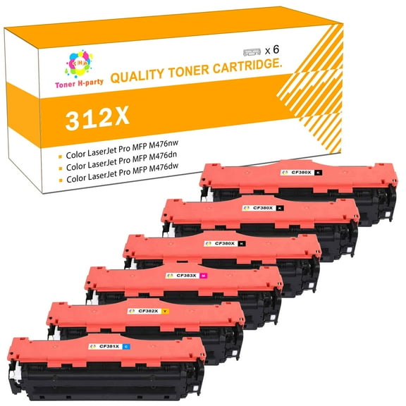 Toner H-Party Compatible Toner Cartridge for HP CF380X CF381A CF382A CF383A for Use with Color LaserJet Pro MFP M476nw M476dn M476dw High Yield Printer Ink (3*Black,Cyan, Magenta, Yellow,6-Pack)