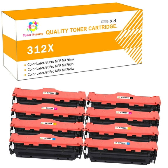 Toner H-Party Compatible Toner Cartridge for HP CF380X CF381A CF382A CF383A for Use with Color LaserJet Pro MFP M476nw M476dn M476dw Printer High Yield (2*Black,2*Cyan, 2*Magenta, 2*Yellow,8-Pack)
