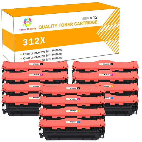 Toner H-Party Compatible Toner Cartridge for HP CF380X CF381A CF382A CF383A for Use with Color LaserJet Pro MFP M476nw M476dn M476dw Printer High Yield (3*Black,3*Cyan, 3*Magenta, 3*Yellow,12-Pack)