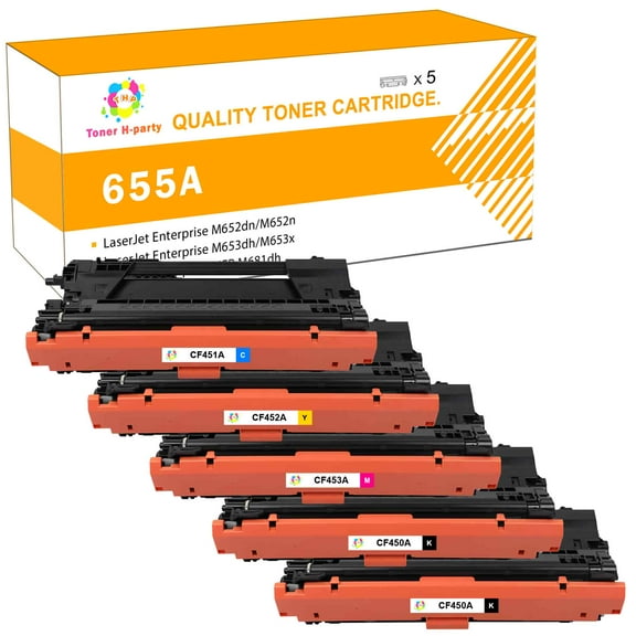 Toner H-Party Compatible Toner Cartridge for HP CF450A CF451A CF453A CF452A Color LaserJet Enterprise M652dn M653dn M653dh M653x,MFP M681dh M681f,Flow MFP M681f M681z M682z (2BK, C, M, Y, 5-Pack)