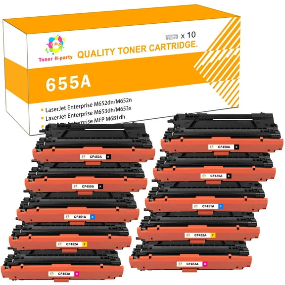 Toner H-Party Compatible Toner Cartridge for HP CF450A CF451A CF453A CF452A Color LaserJet Enterprise M652dn M653dn M653dh M653x,MFP M681dh M681f,Flow MFP M681f M681z M682z (4BK, 2C, 2M, 2Y,10-Pack)