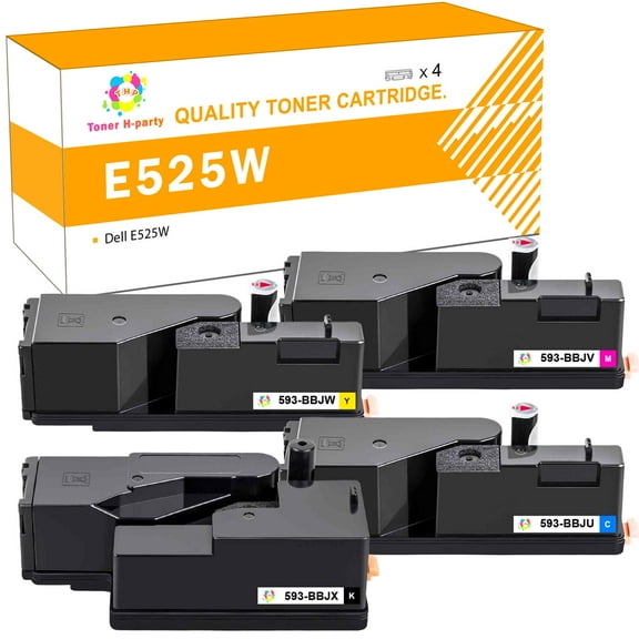 Toner H-Party Compatible Toner Cartridge Replacement for Dell 593-BBJX 593-BBJU 593-BBJW 593-BBJV Used for Dell E525W Printer Ink (Black,Cyan, Magenta, Yellow,4-Pack)