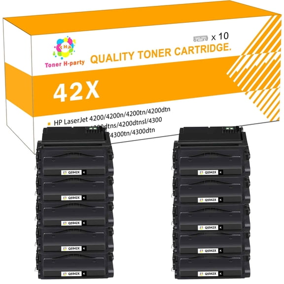 Toner H-Party Compatible Toner Cartridge Replacement for HP 42X Q5942X Q5942 Q1338A HP 4200tn 4200dtns 4300dtnsl 4250n 4250tn 4250dtnsl 4350tn 4350mfp Ink Printer (Black, 10-Pack)
