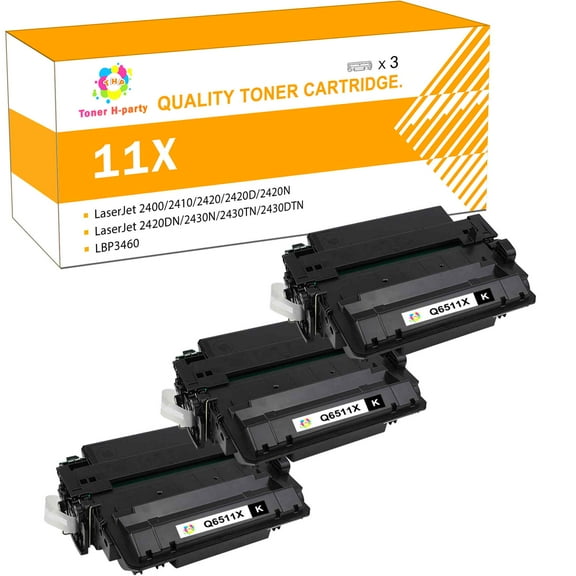 Toner H-Party Compatible Toner Cartridge Replacement for HP Q6511X Use with LaserJet 2400 2410 2420 2420D 2420N 2420DN 2430N 2430TN 2430DTN Printer Ink (Black,3-Pack)