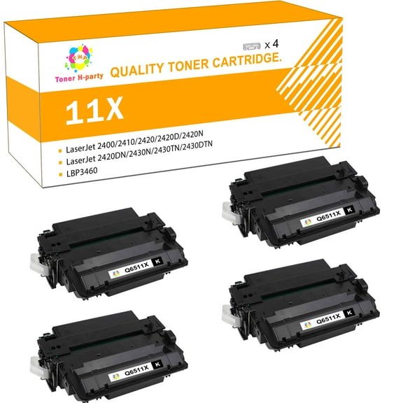 Toner H-Party Compatible Toner Cartridge Replacement for HP Q6511X Use with LaserJet 2400 2410 2420 2420D 2420N 2420DN 2430N 2430TN 2430DTN Printer Ink (Black,4-Pack)
