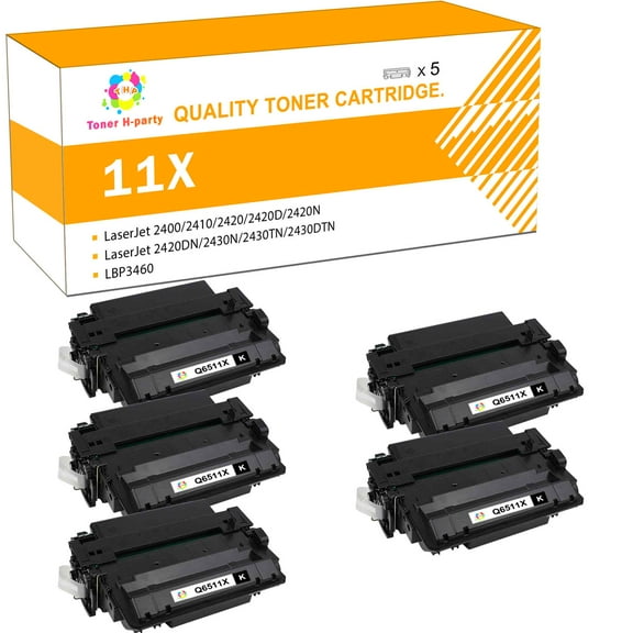 Toner H-Party Compatible Toner Cartridge Replacement for HP Q6511X Use with LaserJet 2400 2410 2420 2420D 2420N 2420DN 2430N 2430TN 2430DTN Printer Ink (Black,5-Pack)