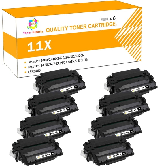 Toner H-Party Compatible Toner Cartridge Replacement for HP Q6511X Use with LaserJet 2400 2410 2420 2420D 2420N 2420DN 2430N 2430TN 2430DTN Printer Ink (Black,8-Pack)