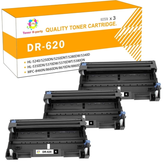 Toner H-Party Drum Unit Compatible for Brother DR-620 HL-5240 5250DN 5280DW 5340DRT 5350DN 5370DWT, MFC-8460N 8670DN 8860DN 8680DN 8690DW 8880DN, DCP-8080DN 8065DN 8085DN (Black,3-Pack)