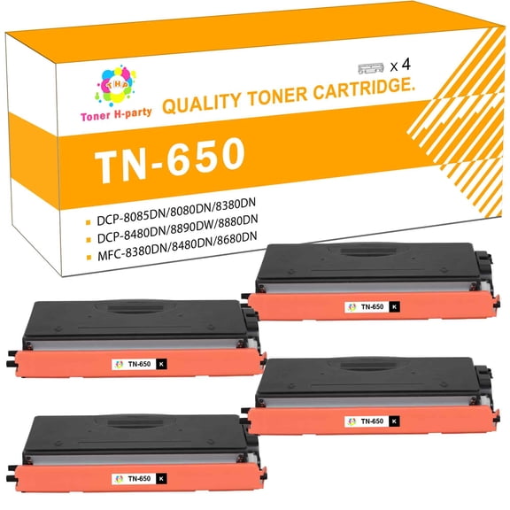 Toner H-Party Compatible Toner Cartridge for Brother TN-650 HL-5340D 5340DRT 5340DL 5350DNLT 5370DW 5380DN, DCP-8085DN 8380DN 8480DN 8890DW, MFC-8380DN 8480DN 8690DW 8880DN (Black,4-Pack)