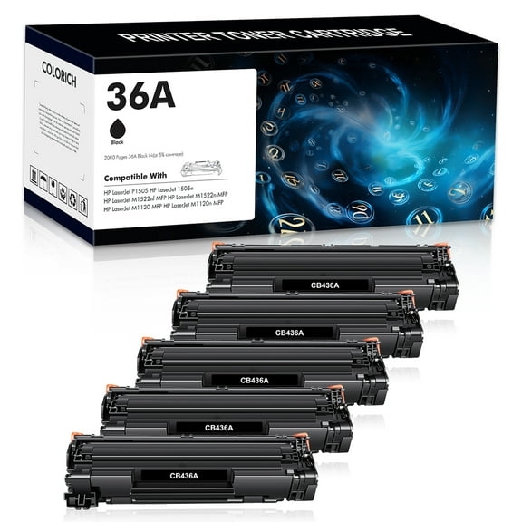 Colorich Compatible Toner Cartridge Replacement for HP 36A CB436A M1522n MFP P1505 M1120 MFP M1120n M1550 Printer (Black, 5-Pack) High Yield