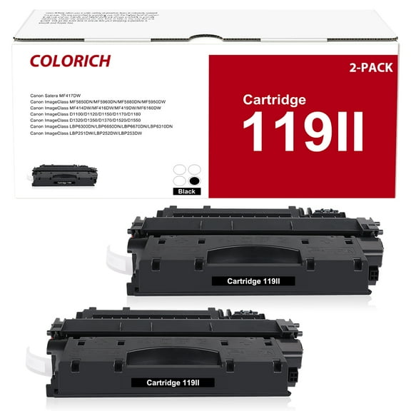 Colorich Compatible Toner Cartridge for Canon 119II Imageclass MF414DW MF6160DW MF5850DN MF5850DN Laser Printer Ink (Black,2-Pack)