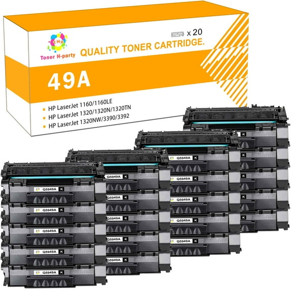 Toner H-Party HP Q5949A 49A 49a toner Compatible Toner Cartridge for P2014 P2014n P2015 P2015d 1320 1320n 1320tn 1320nw Printer (Black,20 Pack,3000 Pages)