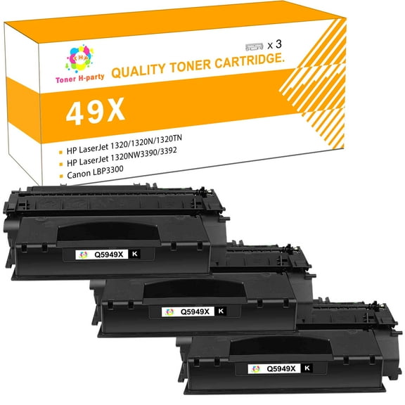 Toner H-Party Q5949X 49X 49x High Yield toner Compatible Toner Cartridge for HP LaserJet 1320 1320N 1320TN 1320NW 3390 3392 Printer (Black，3 Pack，7000 Pages)