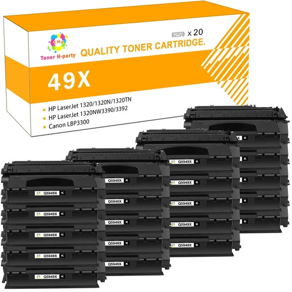 Toner H-Party Q5949X 49X 49x toner Compatible Toner Cartridge for HP LaserJet 1320 1320N 1320TN 1320NW 3390 3392 Printer (Black，20 Pack，7000 Pages)