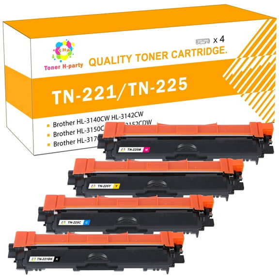 Toner H-Party TN221 TN225 Toner Cartridge Replacement Compatible for Brother TN221 TN225 TN-221 TN-225 HL-3140CW HL-3170CDW HL-3180CDW MFC-9130CW Printer (Black, Cyan, Magenta, Yellow, 4 Pack)
