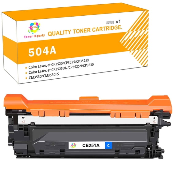 Toner H-Party Toner Cartridge Compatible for CE251A for Use with Color LaserJet CP3520 CP3525 CP3525X CP3525DN CP3525N CP3530, CM3530 CM3530FS (Cyan,1-Pack)