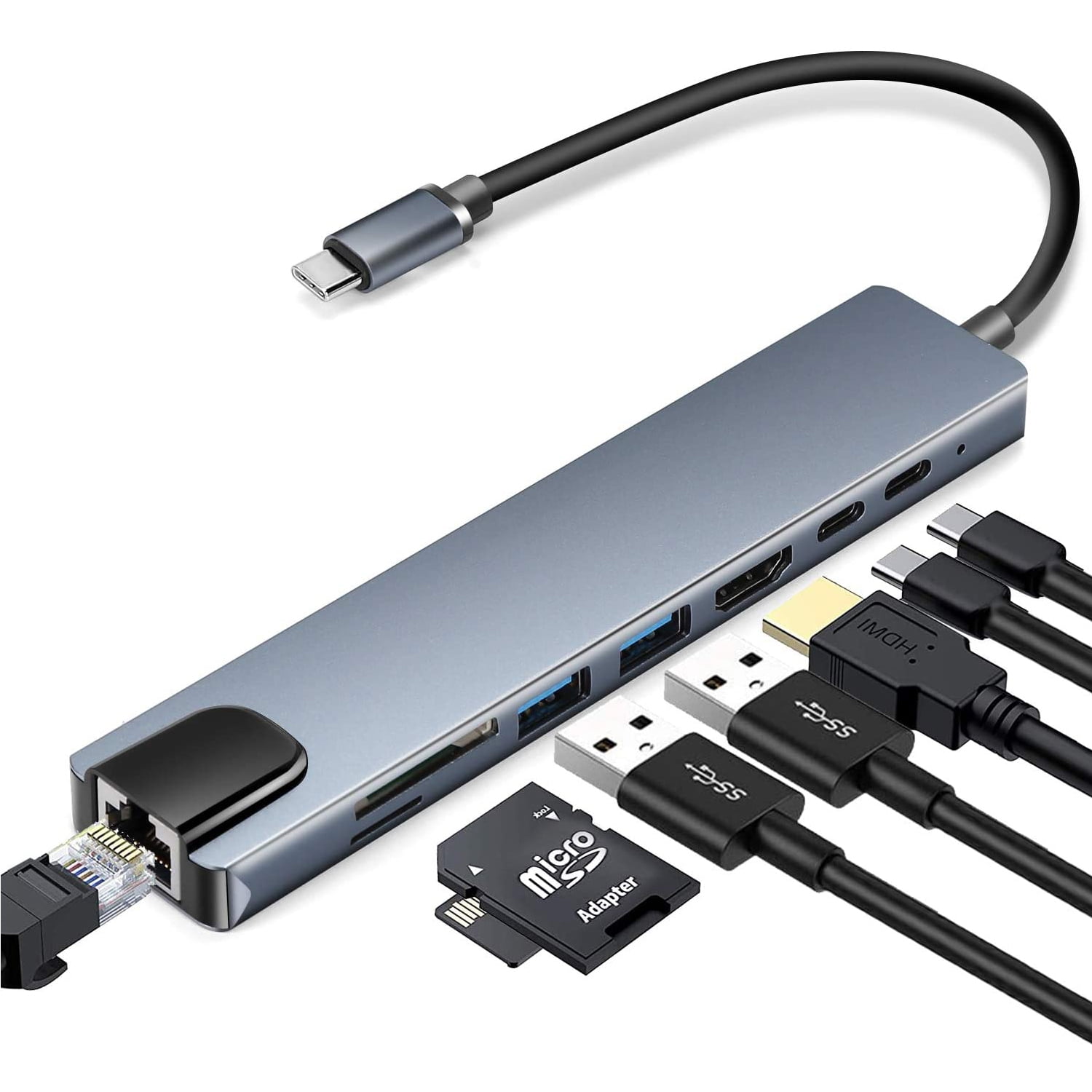 Toner H-Party USB-C 8 in 1 Laptop Docking Station, Silver
