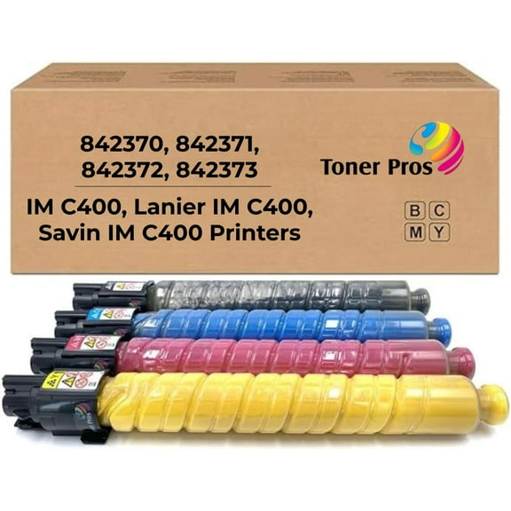 Toner Pros Replacement Toner Cartridge Set for Ricoh, Lanier, & Savin IM C400 (842370, 842371, 842372, 842373) – High Yield Black 17,500 & Color Toner – Made in USA – Office Printer Toner