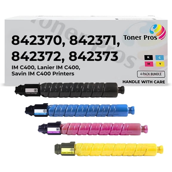 Toner Pros Replacement Toner Cartridge Set for Ricoh, Lanier, & Savin IM C400 (842370, 842371, 842372, 842373) – High Yield Black 17,500 & Color Toner – Made in USA – Office Printer Toner