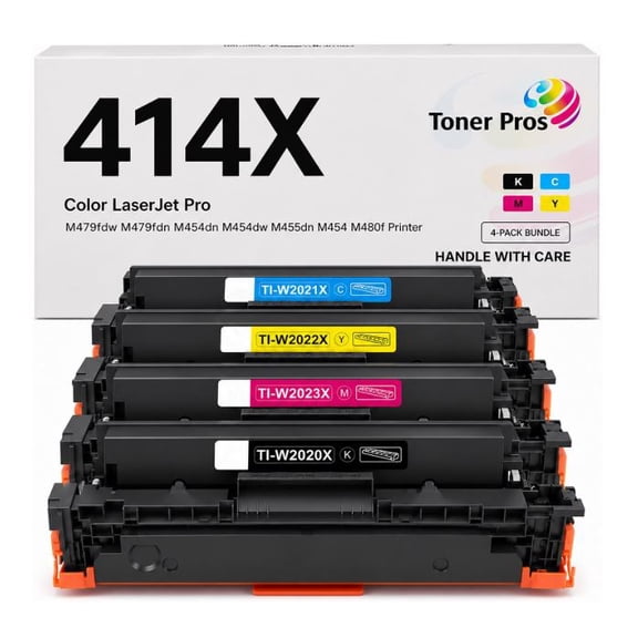 Toner Pros 414X Printer Cartridge 4-Pack for M479fdw M479fdn M454dn M454dw M455dn M454 M480f Printer, Black/Cyan/Yellow/Magenta, 4 Count