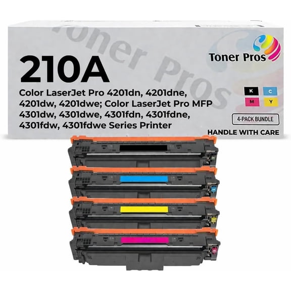 Toner Pros High Yield 210A Toner Cartridges 4-Pack with Chip Included (Black, Cyan, Magenta, Yellow) Compatible for HP Color LaserJet Pro MFP 4301fdw, 4301fdn, 4201dw, 4201dn