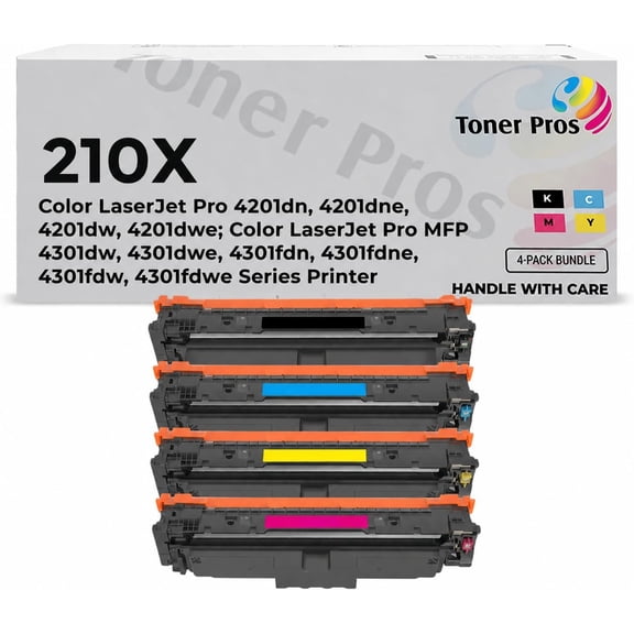 Toner Pros High Yield 210X Toner Cartridges 4-Pack with Chip Included (Black, Cyan, Magenta, Yellow) Compatible for HP Color LaserJet Pro MFP 4301fdw, 4301fdn, 4201dw, 4201dn